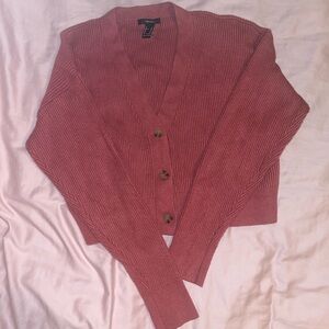 Forever 21 rose pink knit ribbed crop cardigan